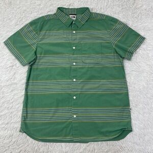 North Face Shirt Mens Large Green‎ Striped Standard Fit Pocket Button Casual Men